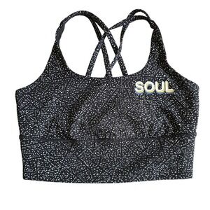 Lululemon SoulCycle Energy Bra Long Line Black White Speckled Strappy Size 8